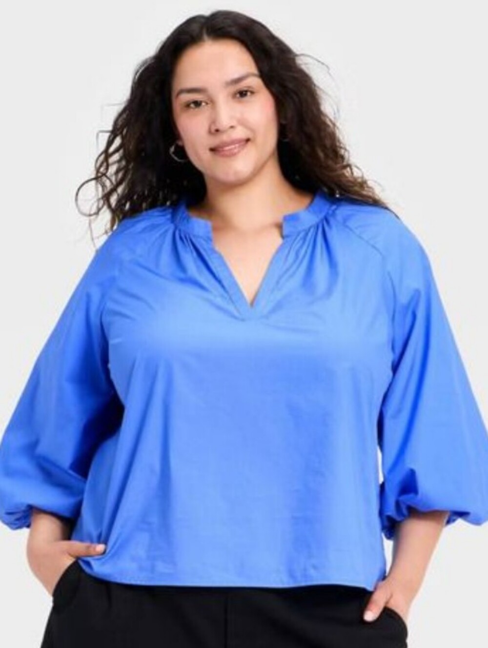 A New Day Women's Balloon Sleeve Blouse, 2X - Blue